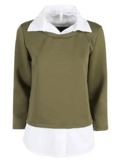 Solada Felpa donna girocollo con dettagli a camicia - militare