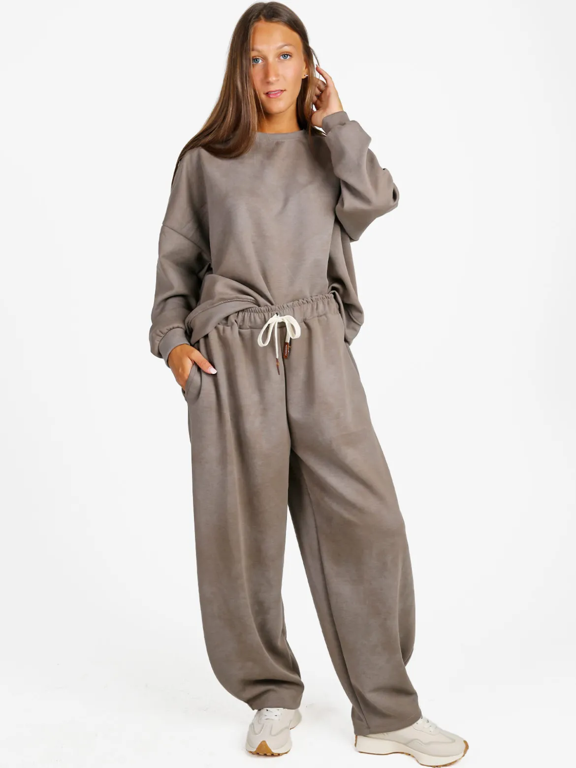 Solada Felpa donna girocollo oversize - fango