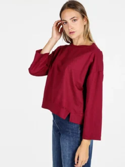 Solada Felpa donna leggera oversize girocollo - bordeaux