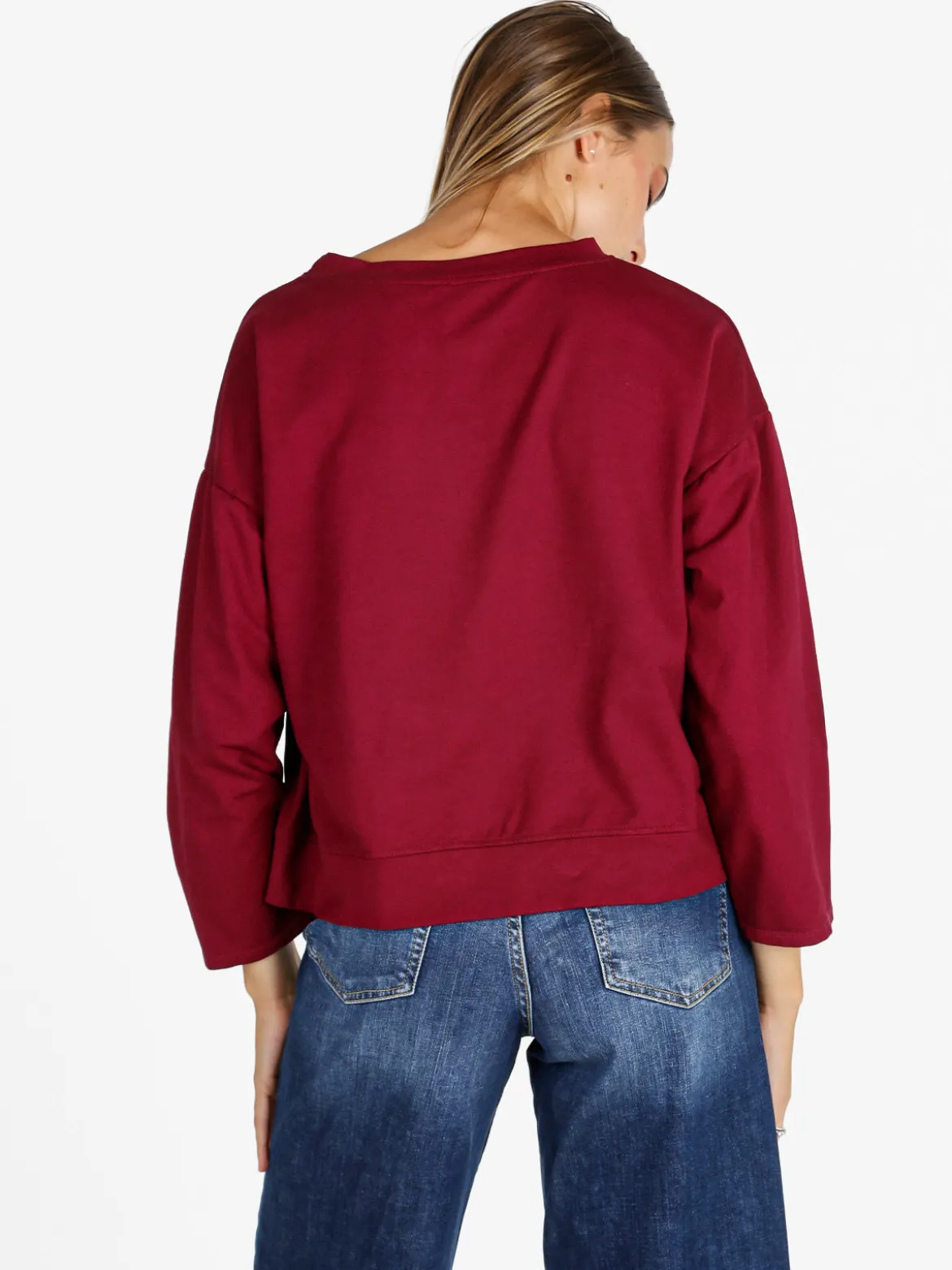 Solada Felpa donna leggera oversize girocollo - bordeaux