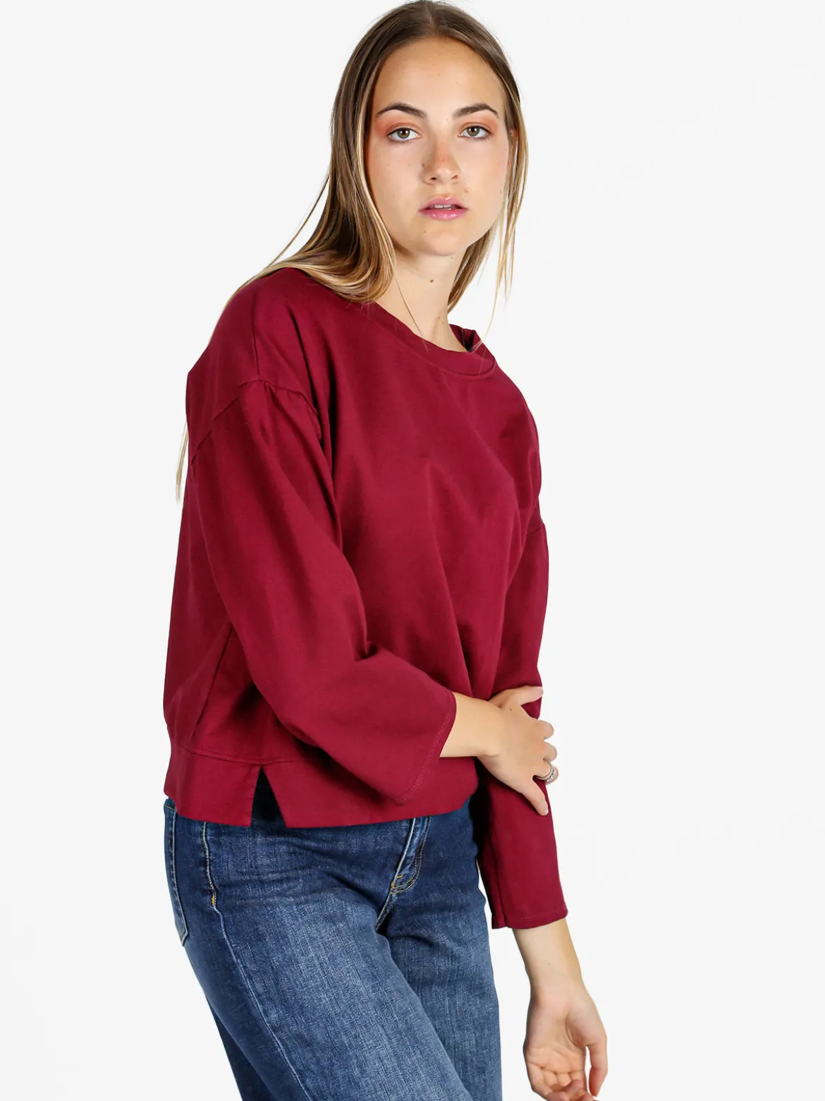 Solada Felpa donna leggera oversize girocollo - bordeaux