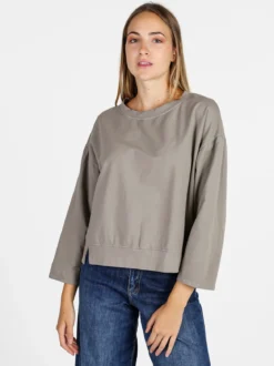 Solada Felpa donna leggera oversize girocollo - fango