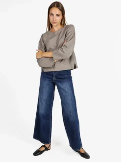 Solada Felpa donna leggera oversize girocollo - fango