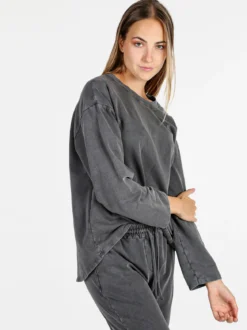 Solada Felpa donna leggera oversize girocollo - grigio scuro