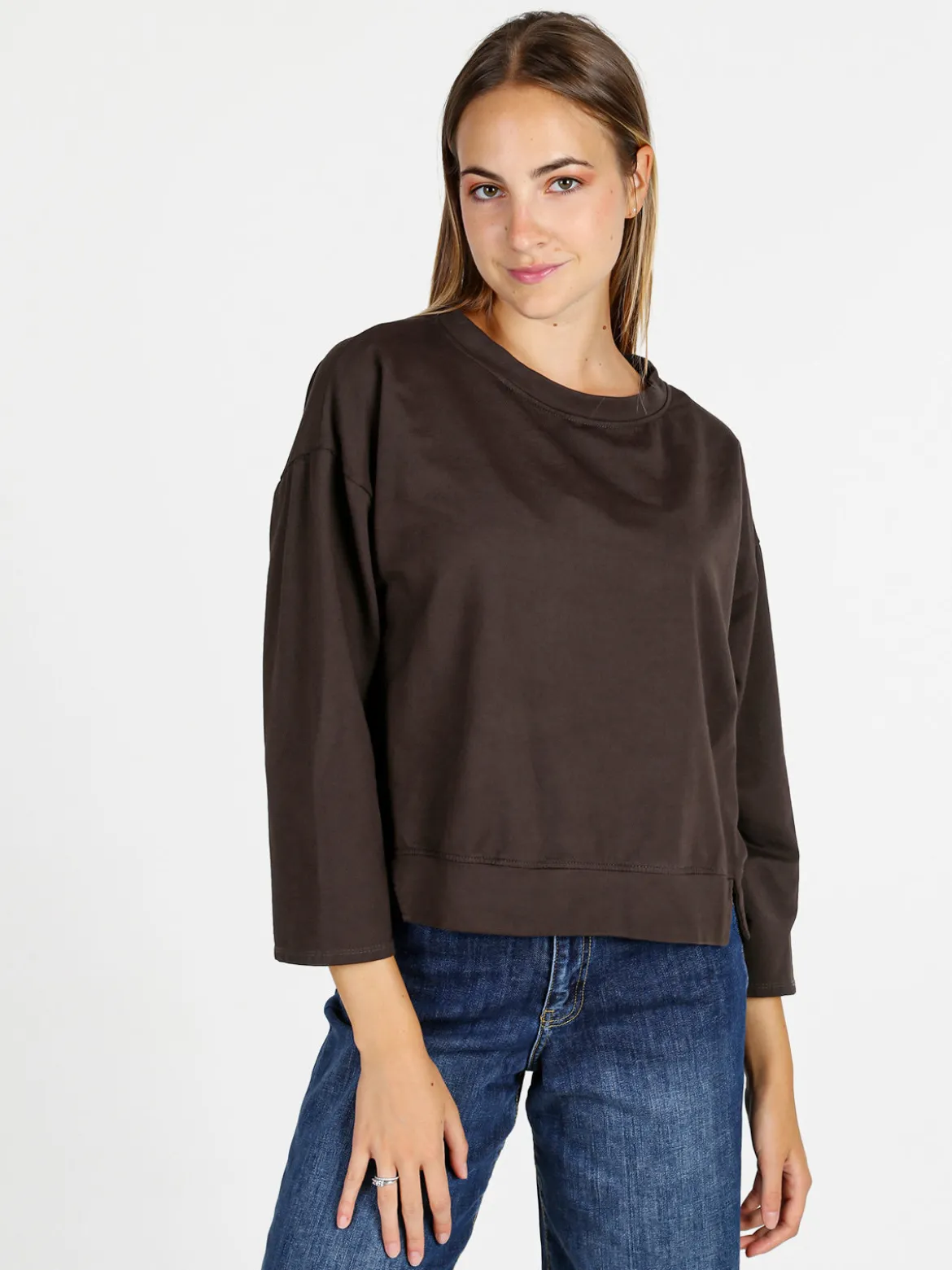Solada Felpa donna leggera oversize girocollo - moro
