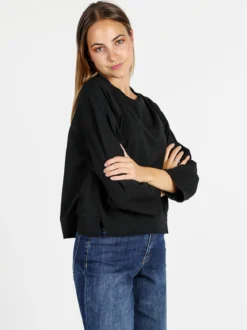 Solada Felpa donna leggera oversize girocollo - nero