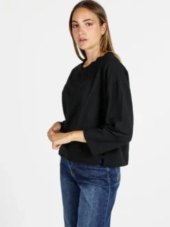 Solada Felpa donna leggera oversize girocollo - nero