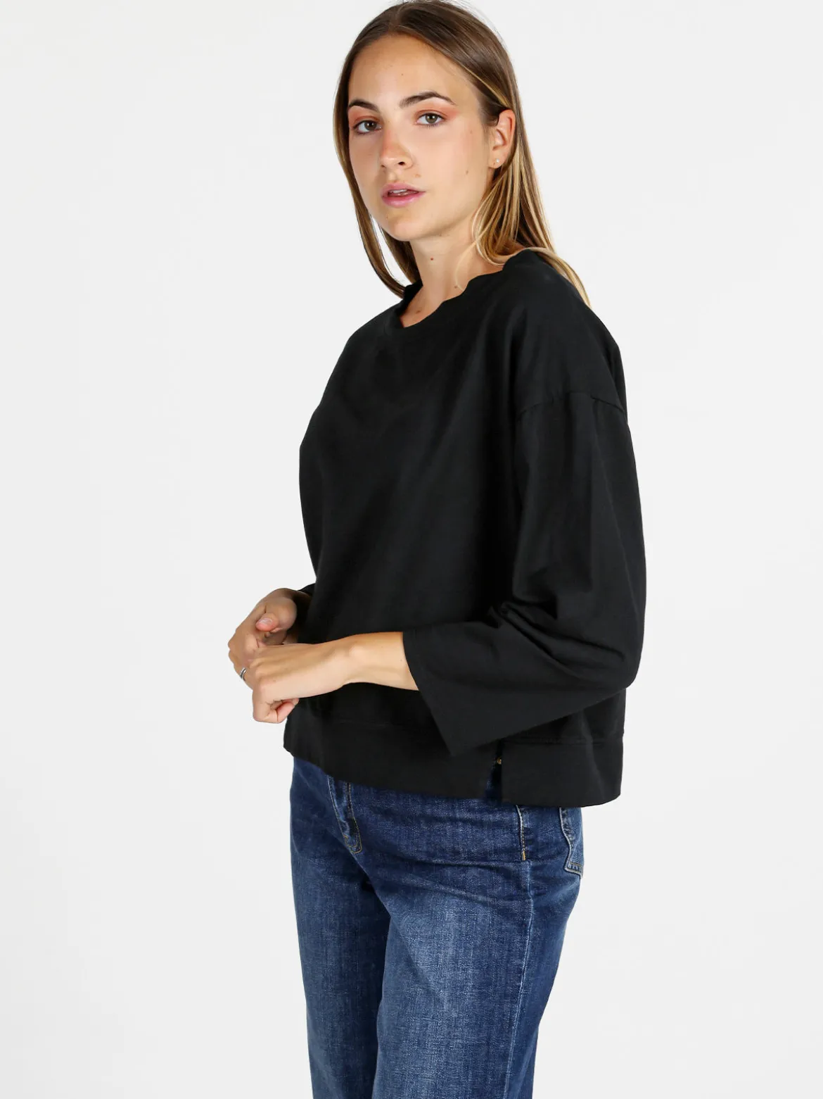 Solada Felpa donna leggera oversize girocollo - nero
