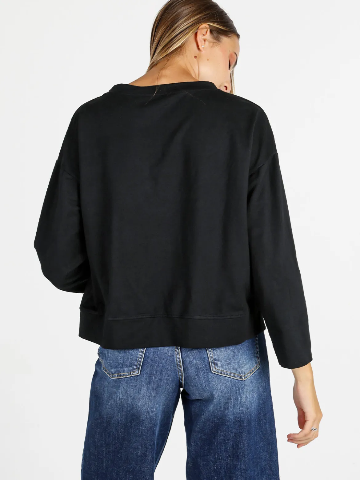 Solada Felpa donna leggera oversize girocollo - nero