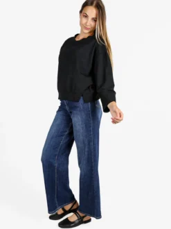 Solada Felpa donna leggera oversize girocollo - nero