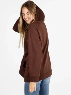 Solada Felpa donna oversize con cappuccio e zip - moro