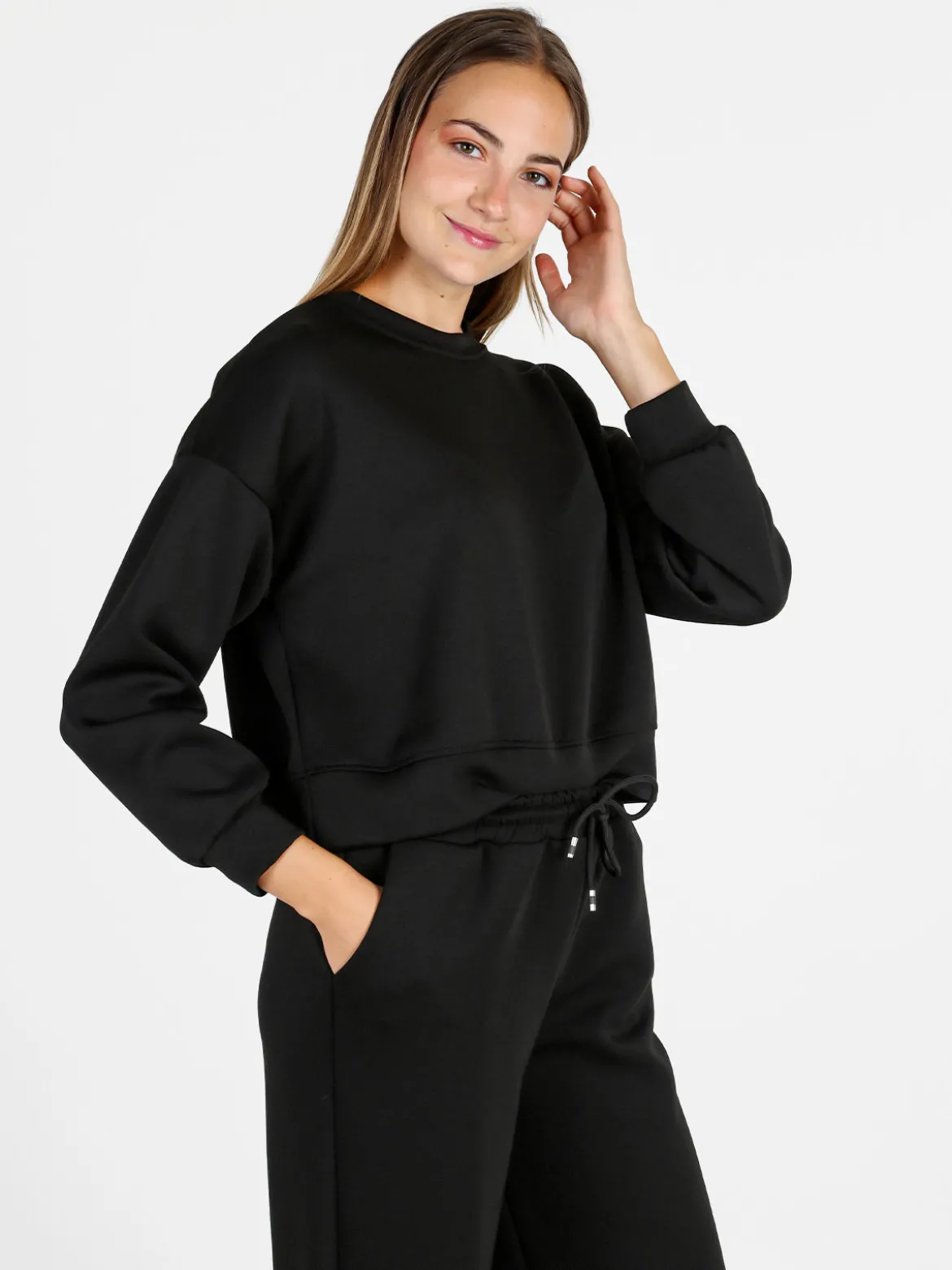 Solada Felpa donna oversize girocollo - nero