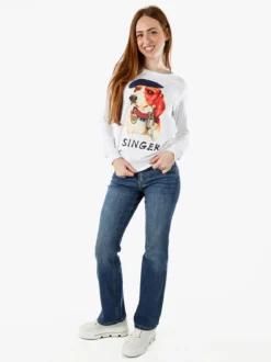 Solada Felpa girocollo da donna con stampa e strass - bianco