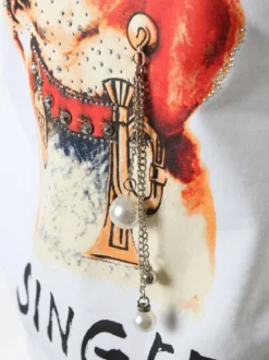 Solada Felpa girocollo da donna con stampa e strass - bianco