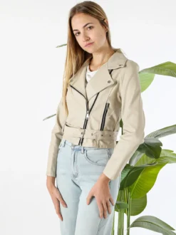 Solada Giacca biker da donna in ecopelle - beige