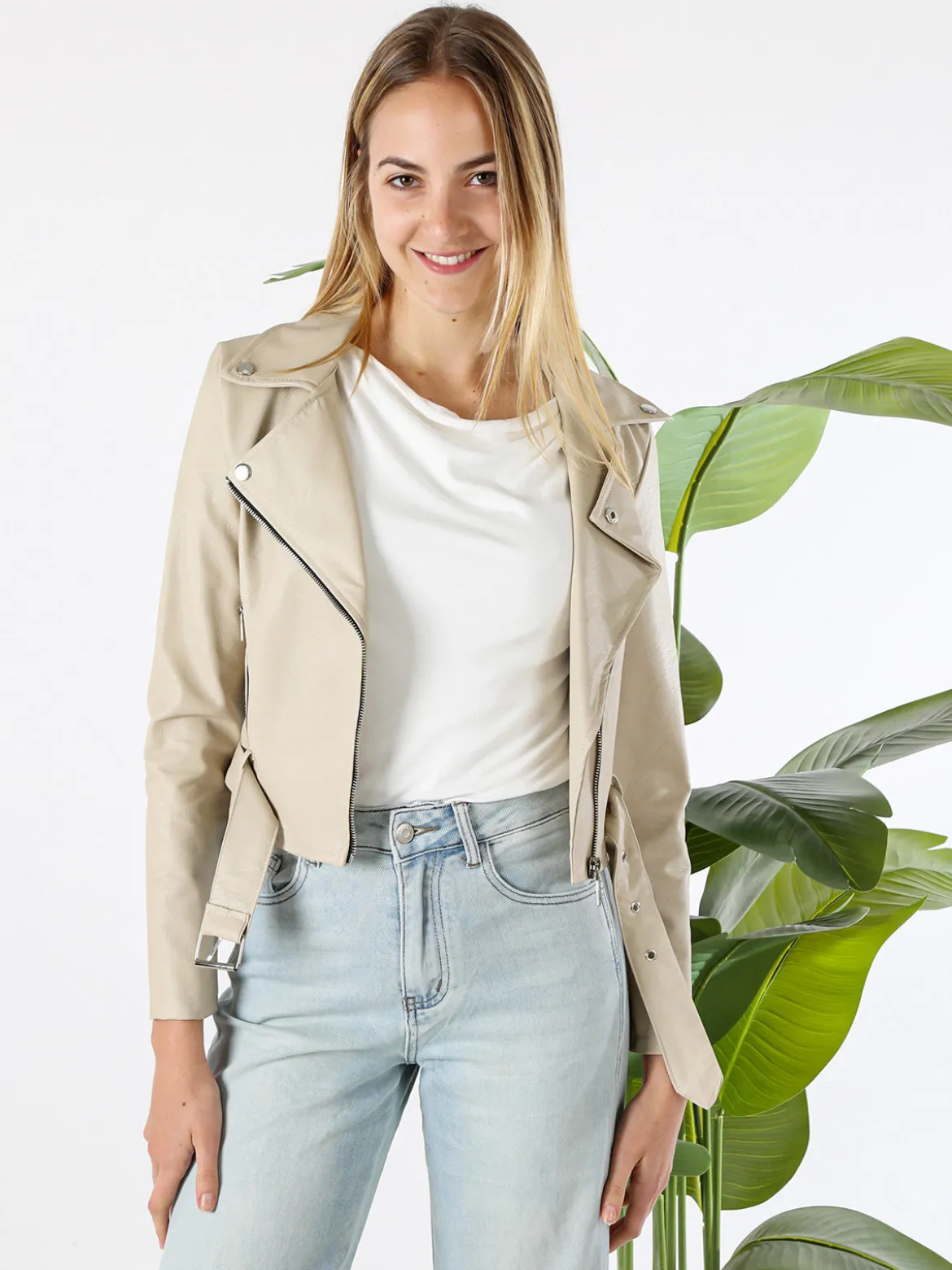 Solada Giacca biker da donna in ecopelle - beige