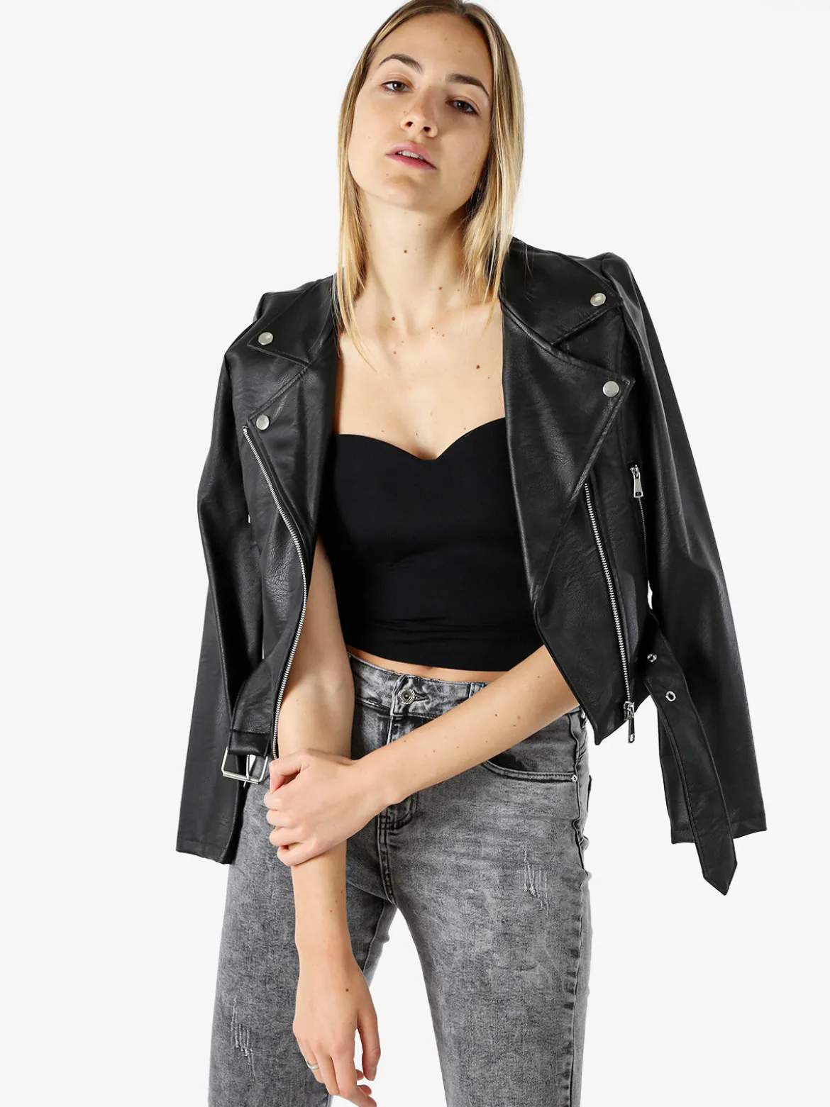 Solada Giacca biker da donna in ecopelle - nero