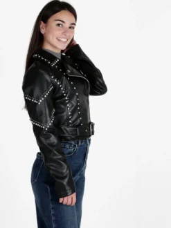Solada Giacca biker in ecopelle da donna con strass