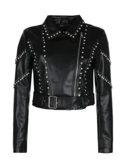 Solada Giacca biker in ecopelle da donna con strass