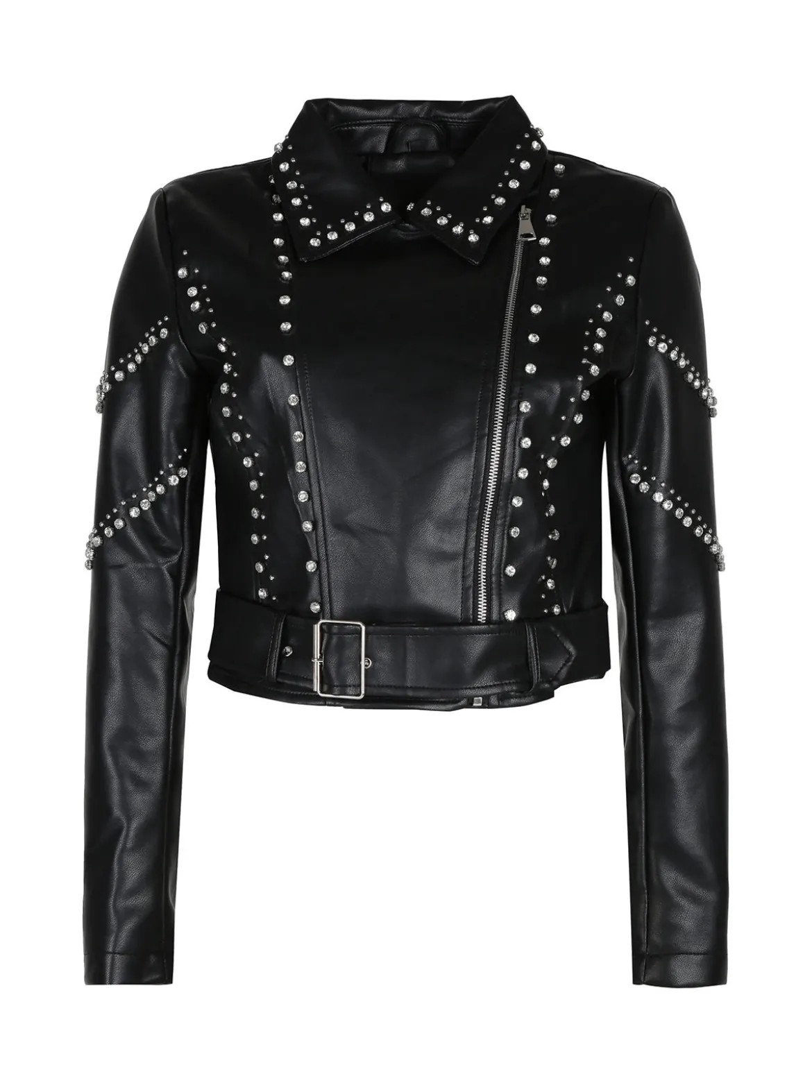 Solada Giacca biker in ecopelle da donna con strass