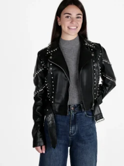 Solada Giacca biker in ecopelle da donna con strass