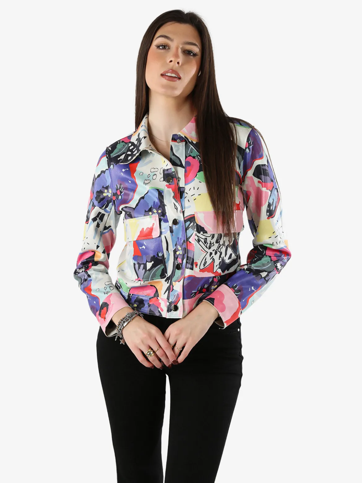 Solada Giacca donna con stampa colorata e bottoni - rosa
