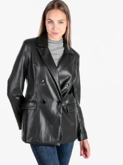 Solada Giacca donna doppiopetto in ecopelle - nero