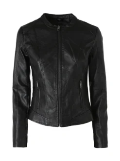 Solada Giacca donna in ecopelle con zip - nero