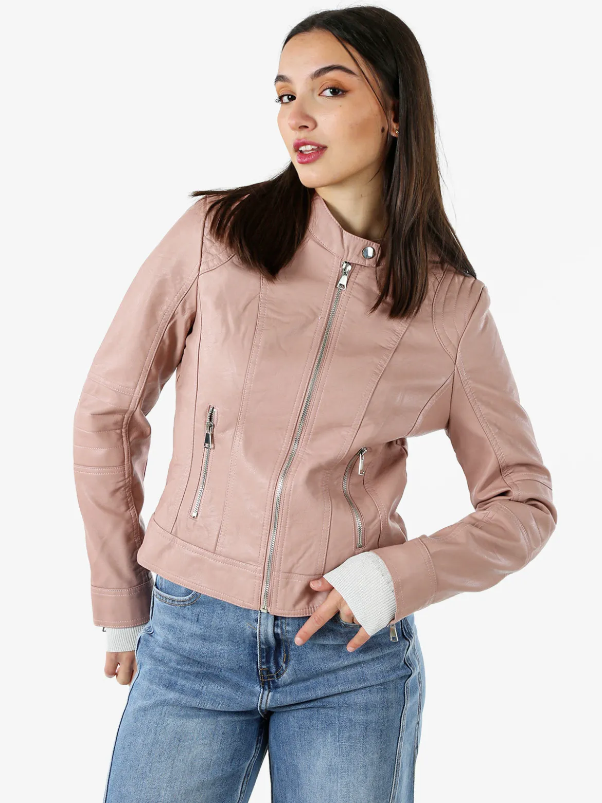 Solada Giacca donna in ecopelle con zip - rosa