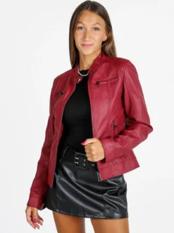 Solada Giacca donna in ecopelle con zip - rosso