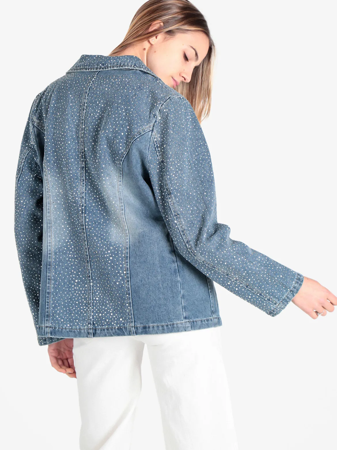 Solada Giacca donna in jeans con borchie e strass