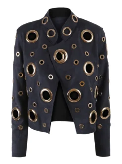 Solada Giacca donna in tessuto scamosciato con anelli - blu scuro
