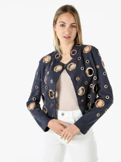 Solada Giacca donna in tessuto scamosciato con anelli - blu scuro