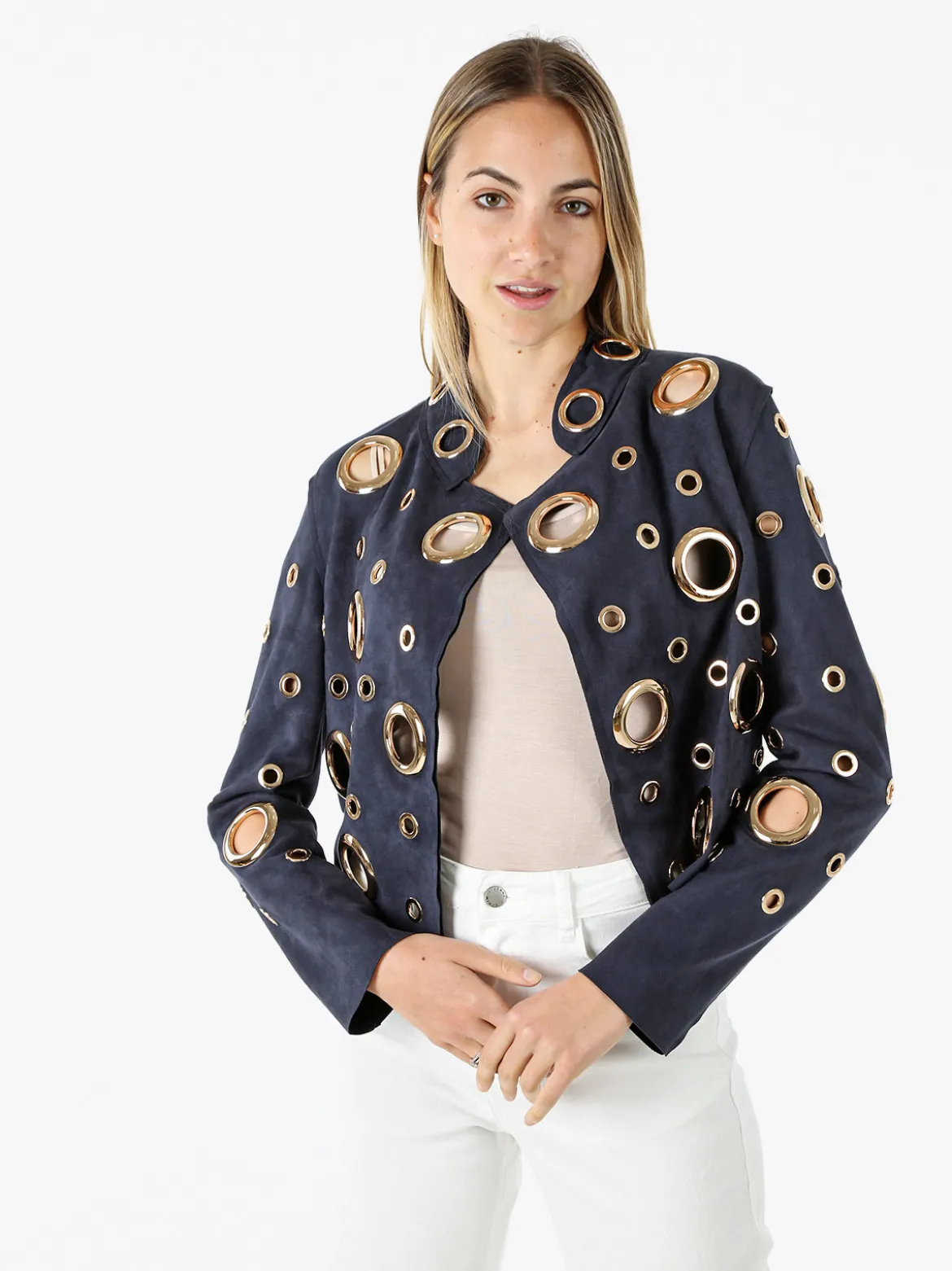 Solada Giacca donna in tessuto scamosciato con anelli - blu scuro