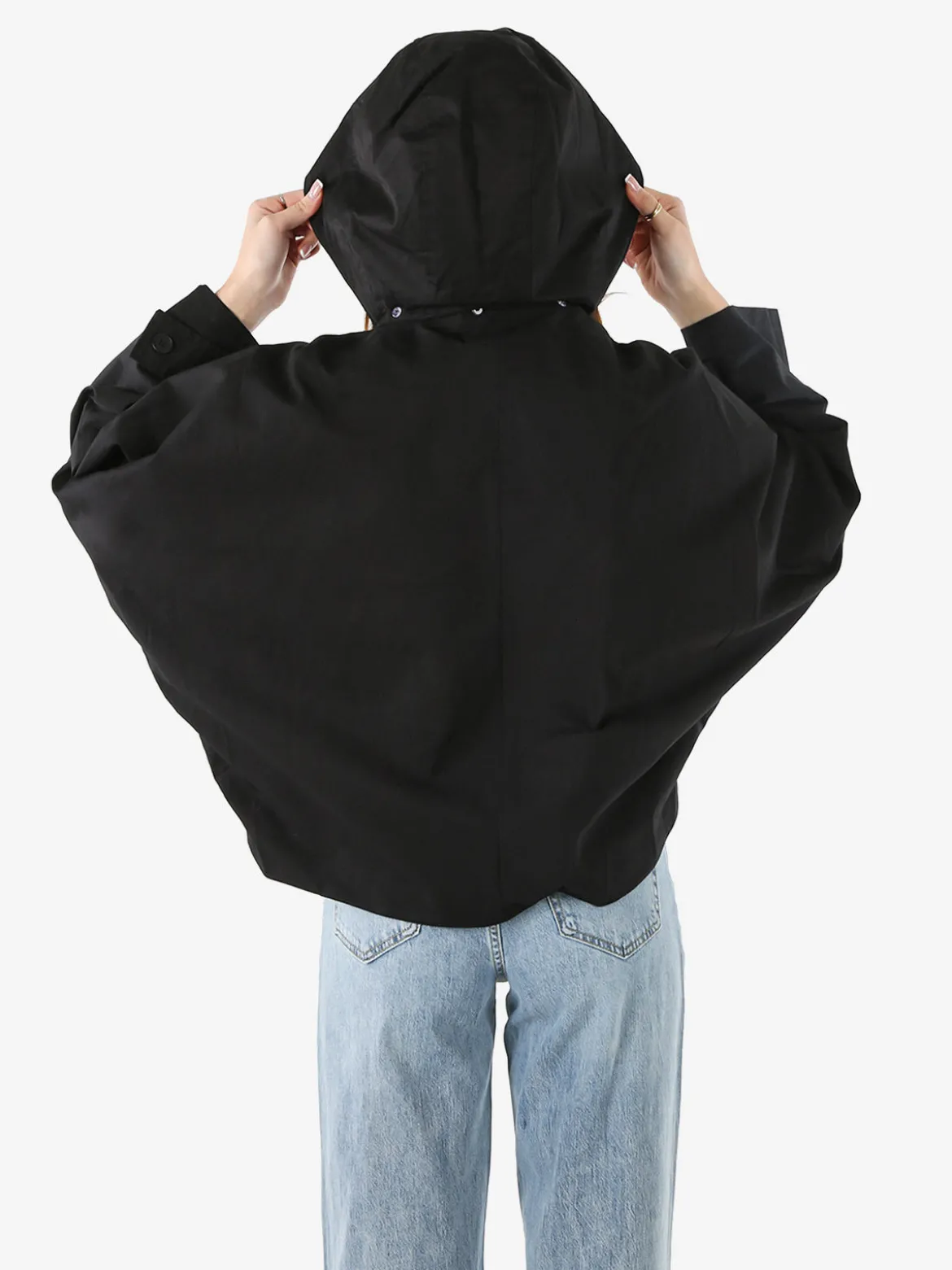 Solada Giacca donna oversize in cotone con maniche a pipistrello e cappuccio - nero