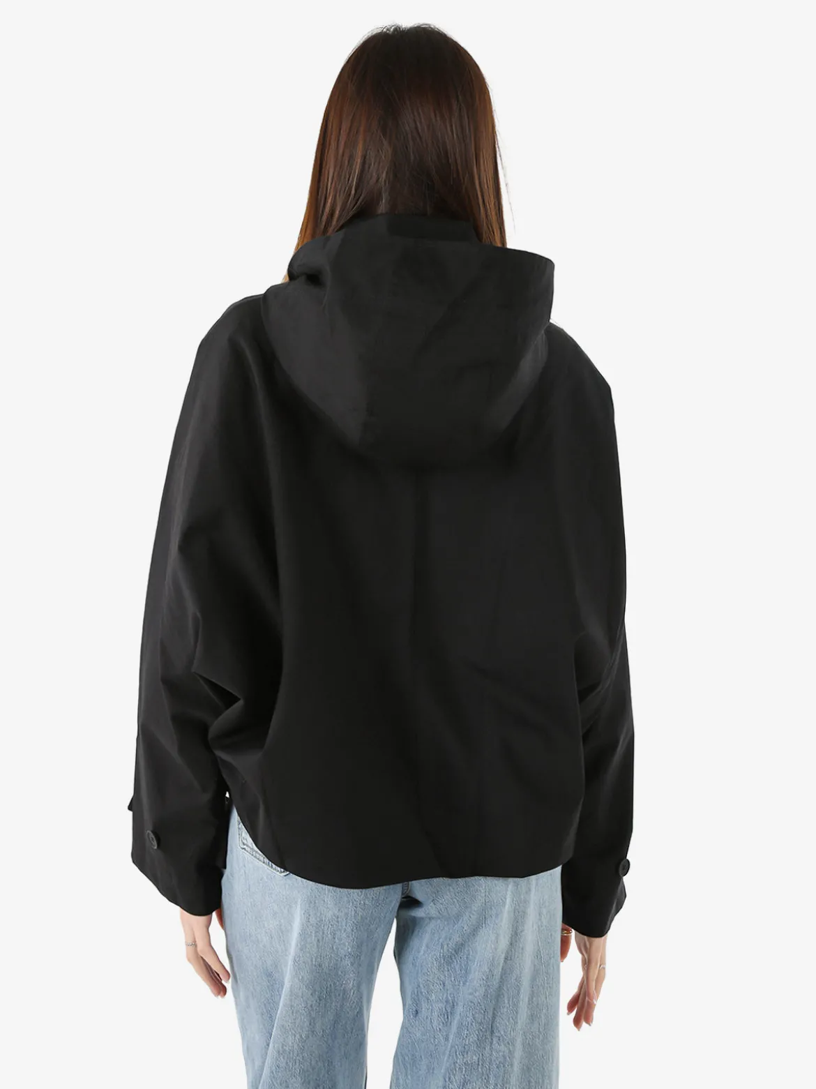 Solada Giacca donna oversize in cotone con maniche a pipistrello e cappuccio - nero