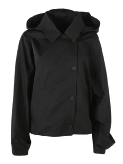 Solada Giacca donna oversize in cotone con maniche a pipistrello e cappuccio - nero