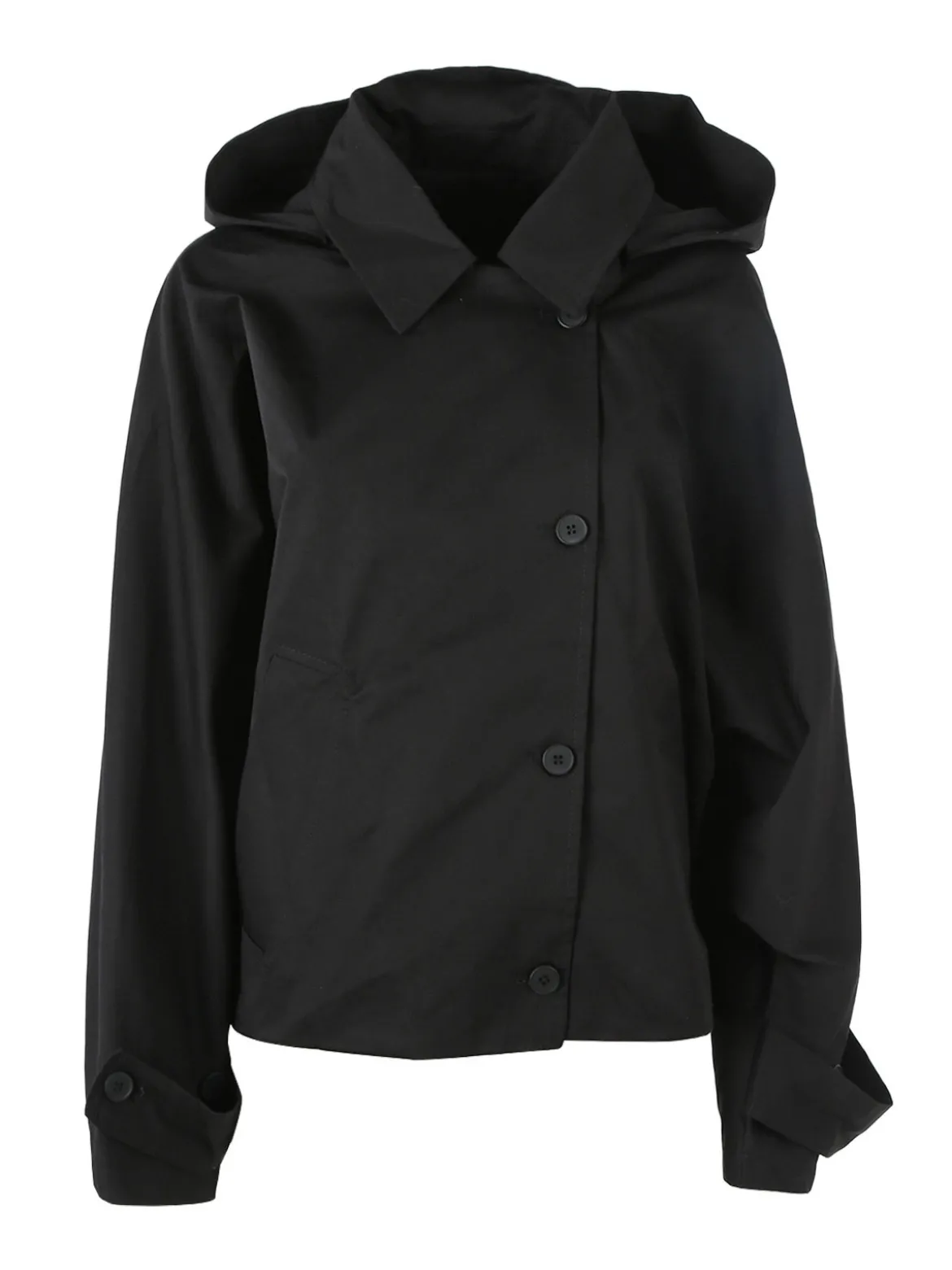 Solada Giacca donna oversize in cotone con maniche a pipistrello e cappuccio - nero