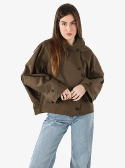 Solada Giacca donna oversize in cotone con maniche a pipistrello e cappuccio - moro