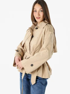 Solada Giacca donna oversize in cotone con micro borchie - khaki