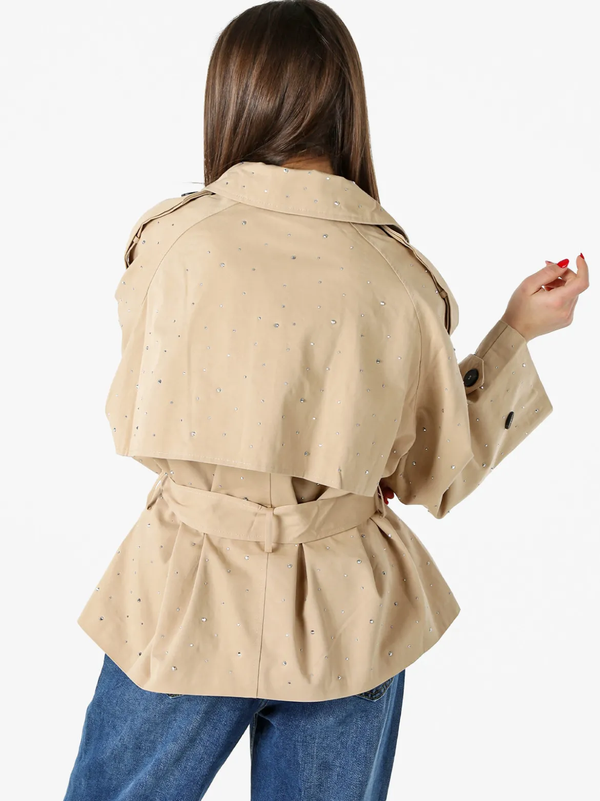 Solada Giacca donna oversize in cotone con micro borchie - khaki
