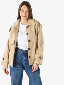 Solada Giacca donna oversize in cotone con micro borchie - khaki