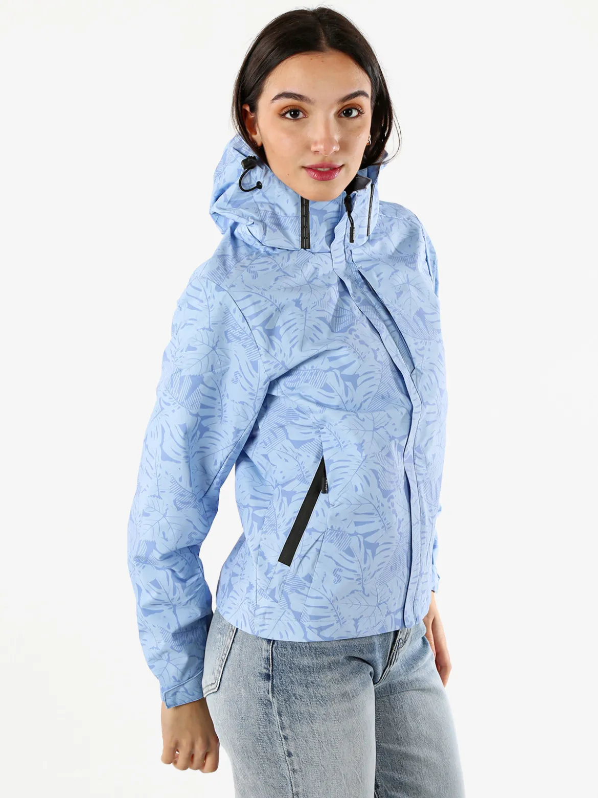 Solada Giacca impermeabile da donna con cappuccio e zip - azzurro