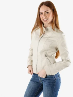 Solada Giacca in ecopelle da donna con zip - beige