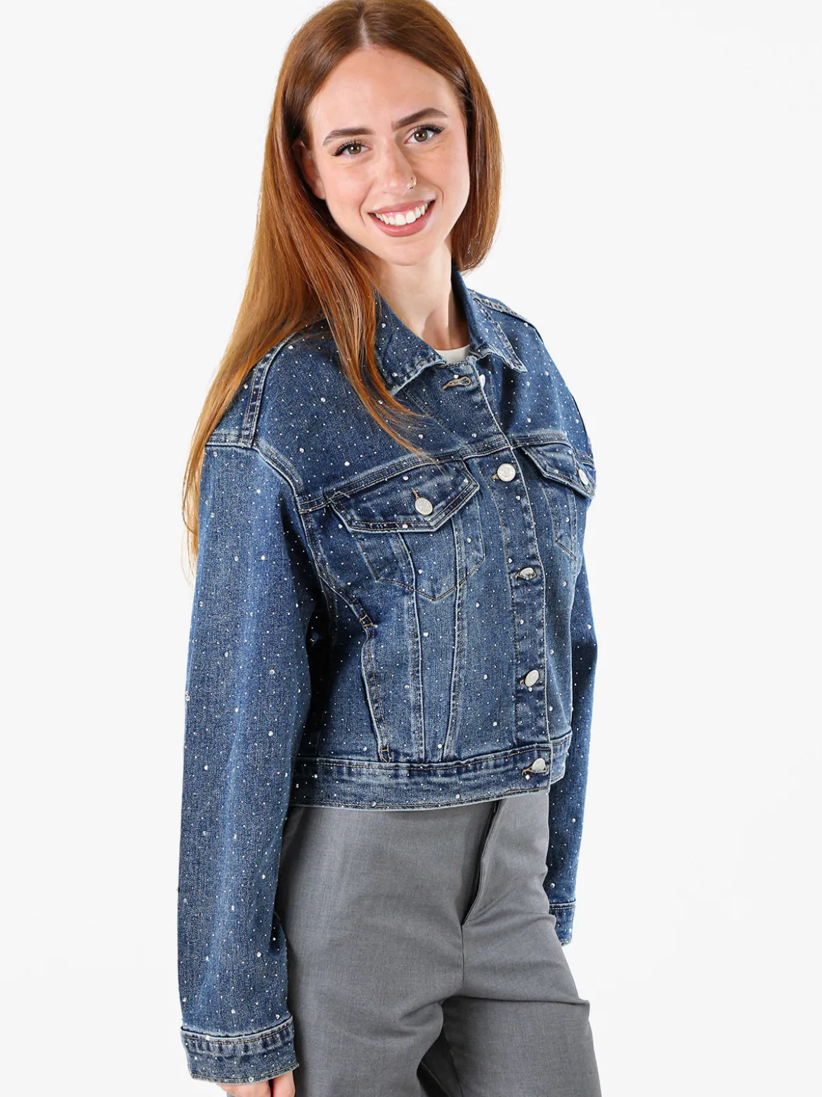 Solada Giacca in jeans da donna oversize con micro borchie - jeans