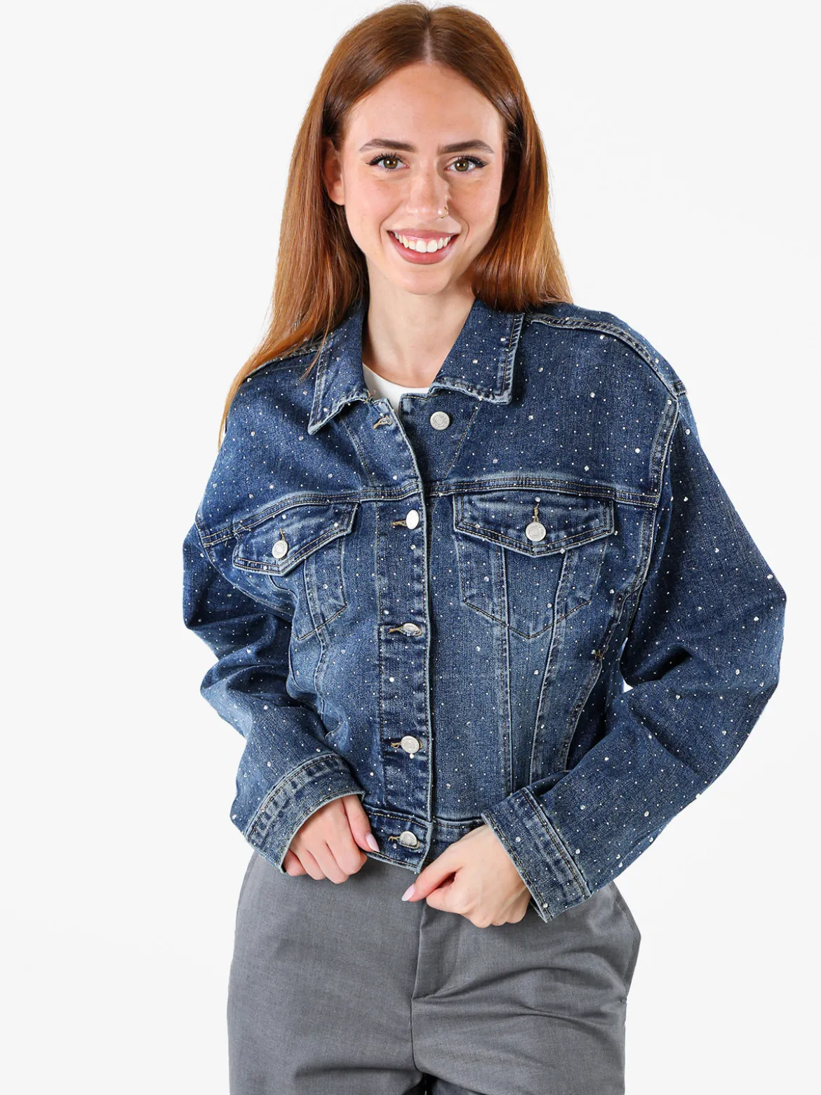Solada Giacca in jeans da donna oversize con micro borchie - jeans