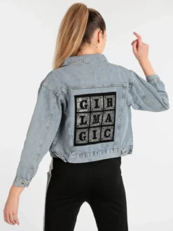 Solada Giacca in jeans donna con scritta dietro