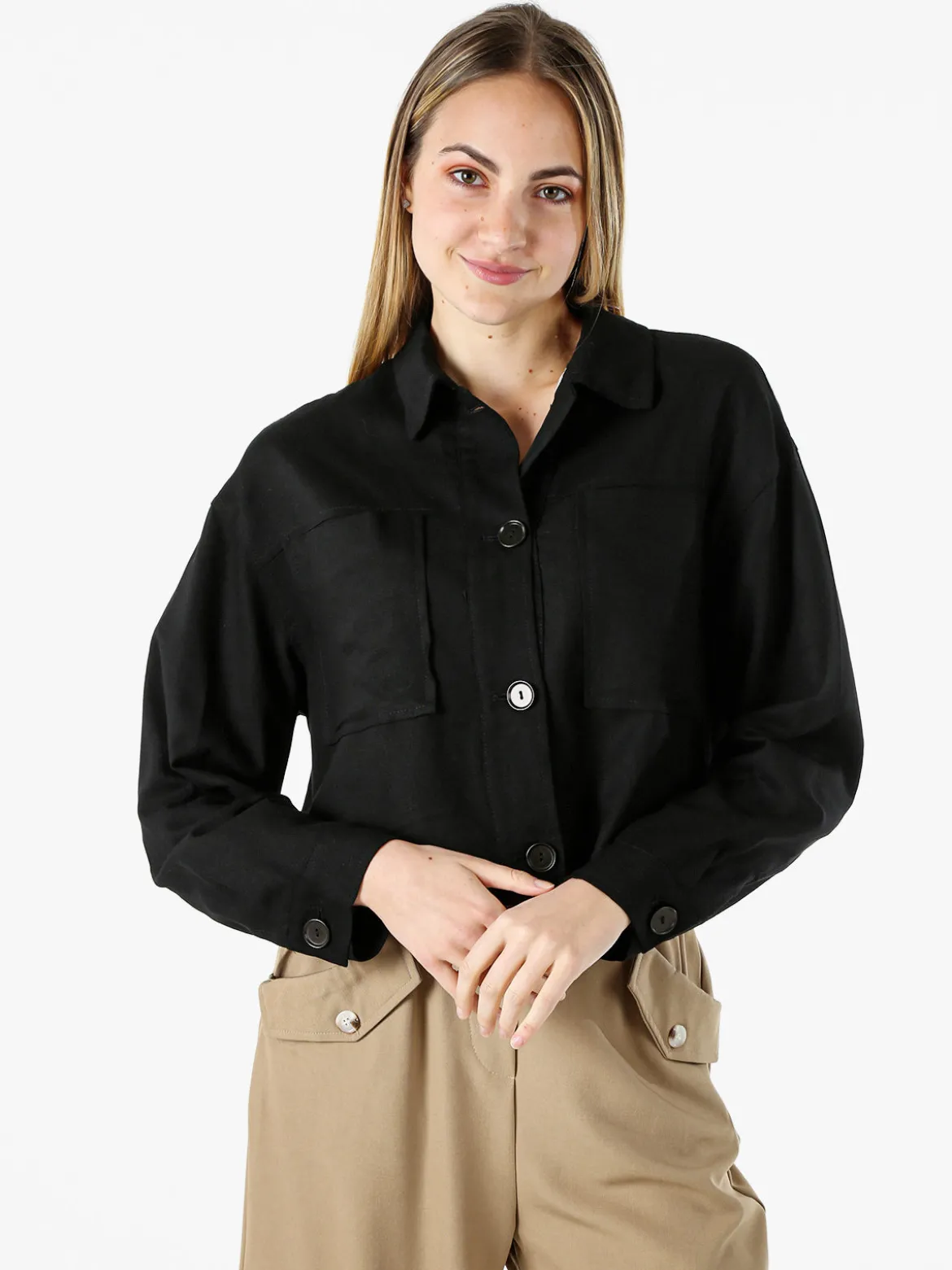 Solada Giacca oversize da donna in misto cotone e lino - nero