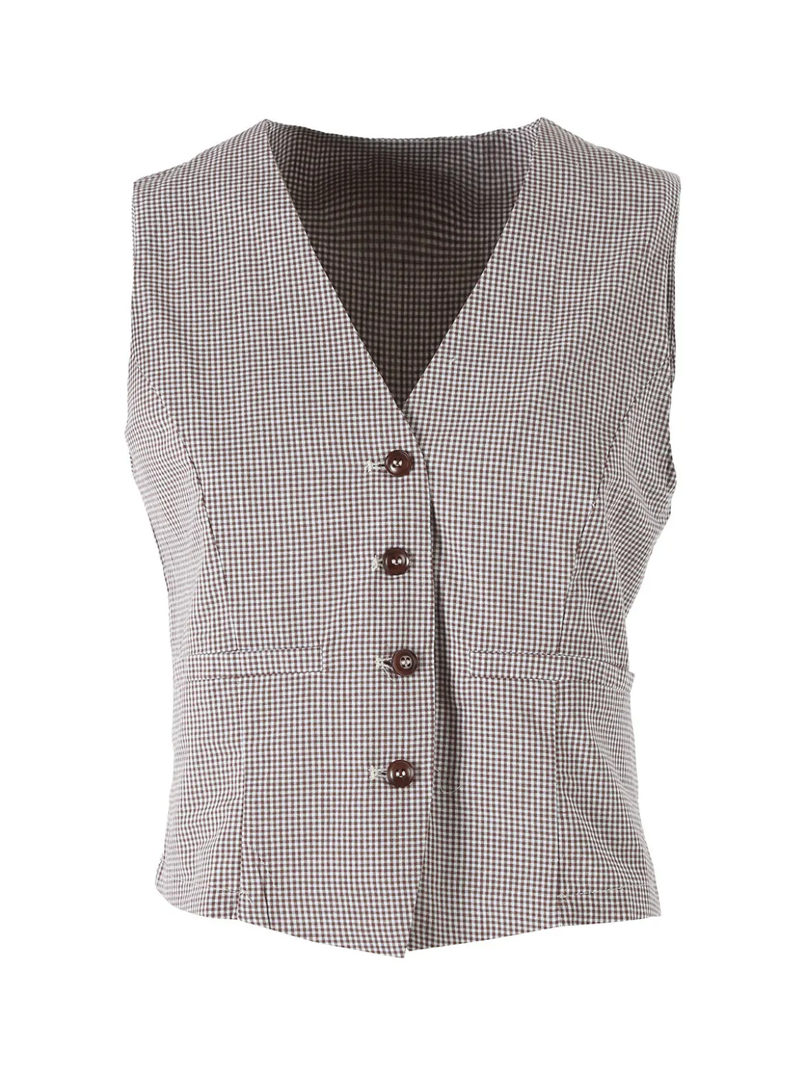 Solada Gilet da donna in cotone con stampa a quadretti - coffe