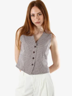Solada Gilet da donna in cotone con stampa a quadretti - coffe